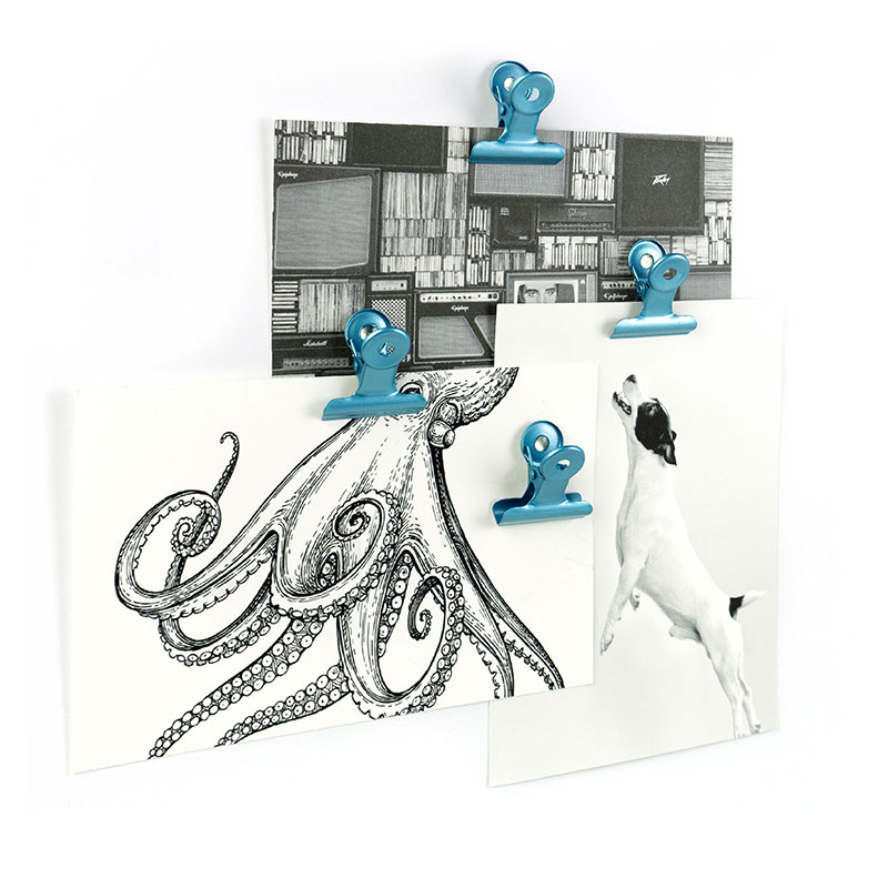 Magnetic clips sky blue, Bulldog Mini 4-pack