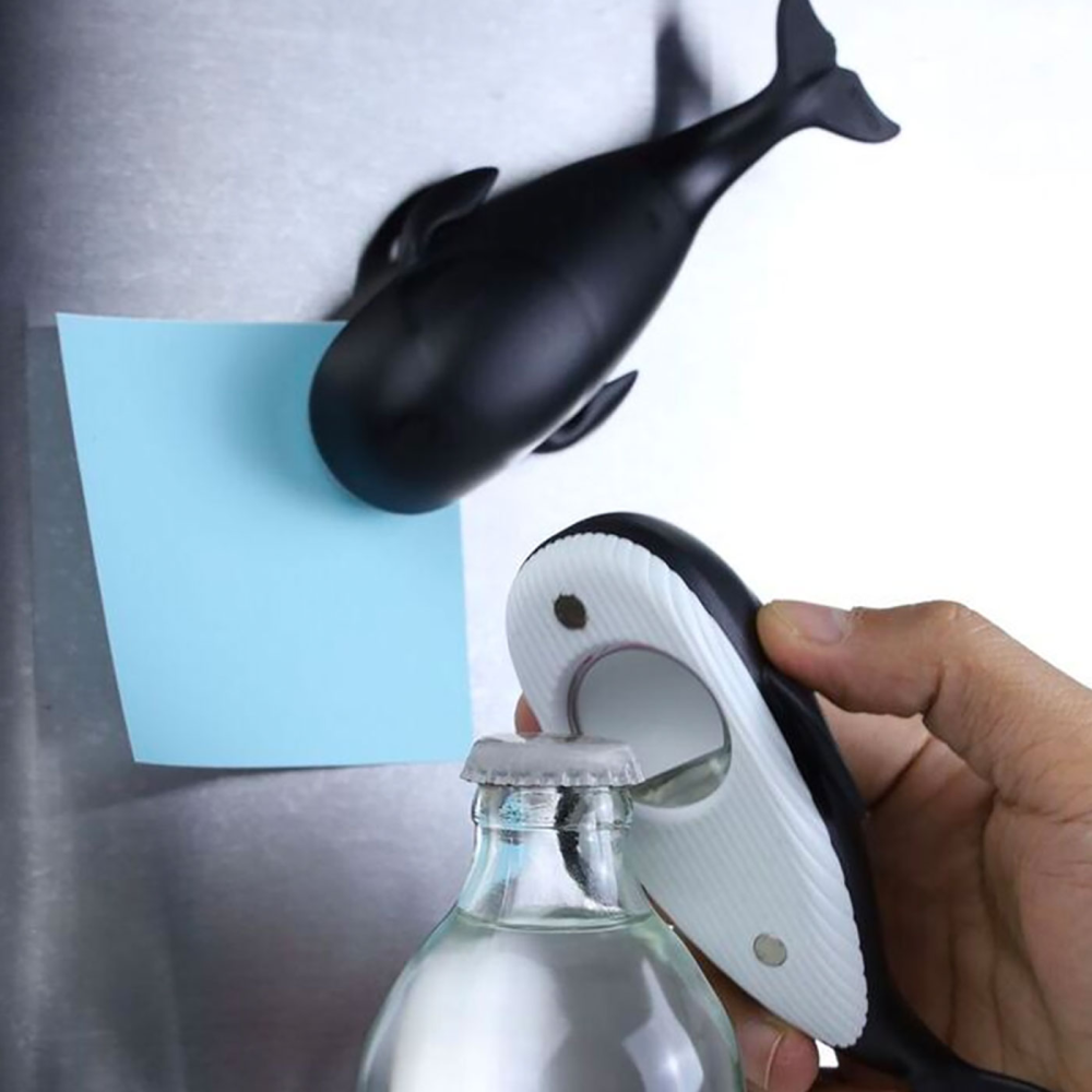MOBY whale bottle opener magnet, black/white