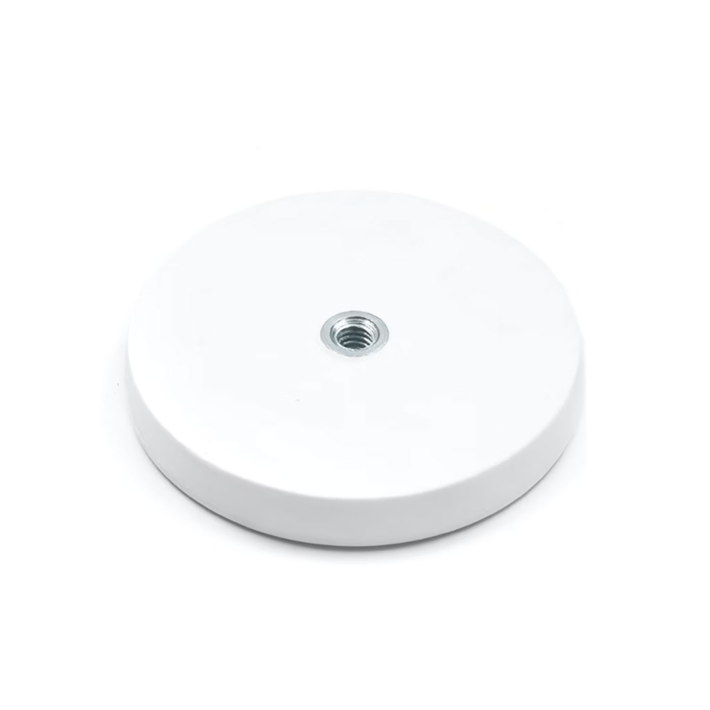 Rubber magnet (white) w. internal thread, Ø66 mm.