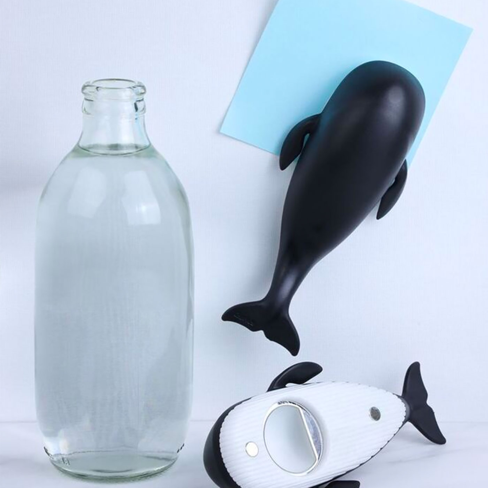 MOBY whale bottle opener magnet, black/white