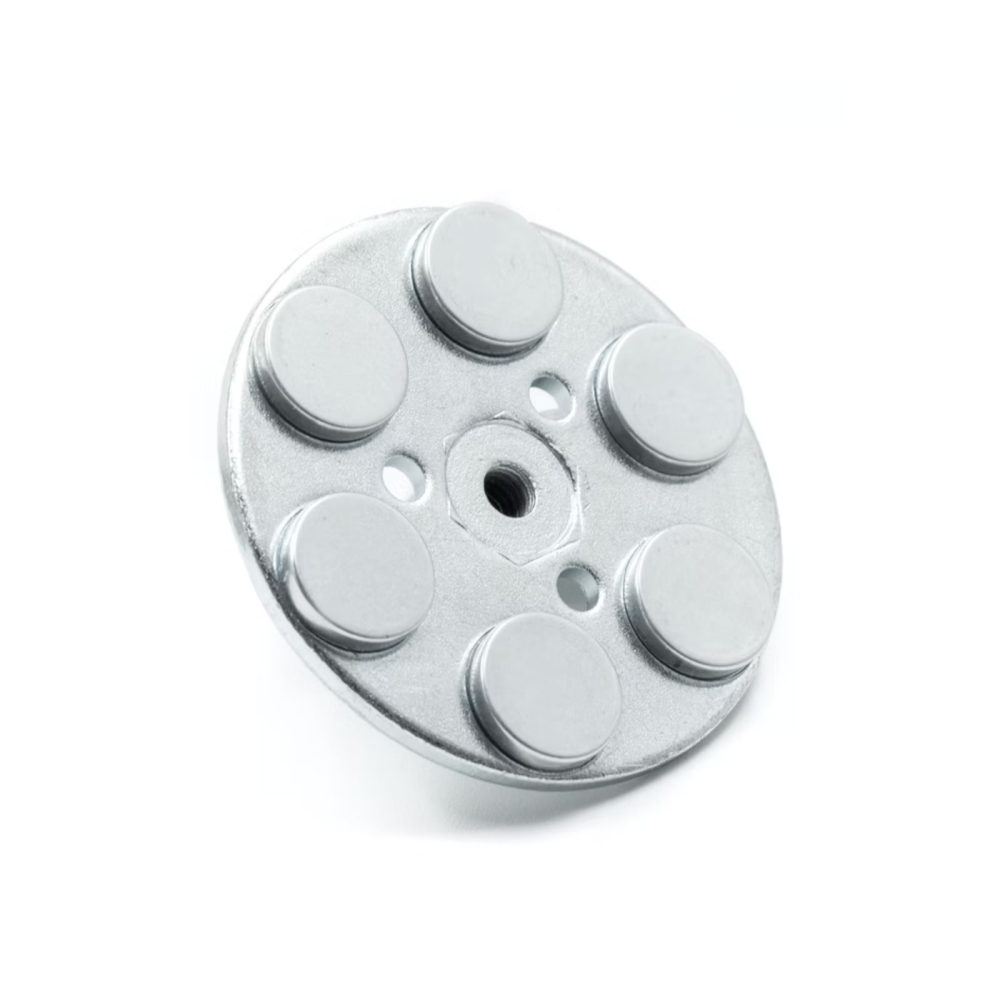 Rubber magnet (white) w. internal thread, Ø43 mm.