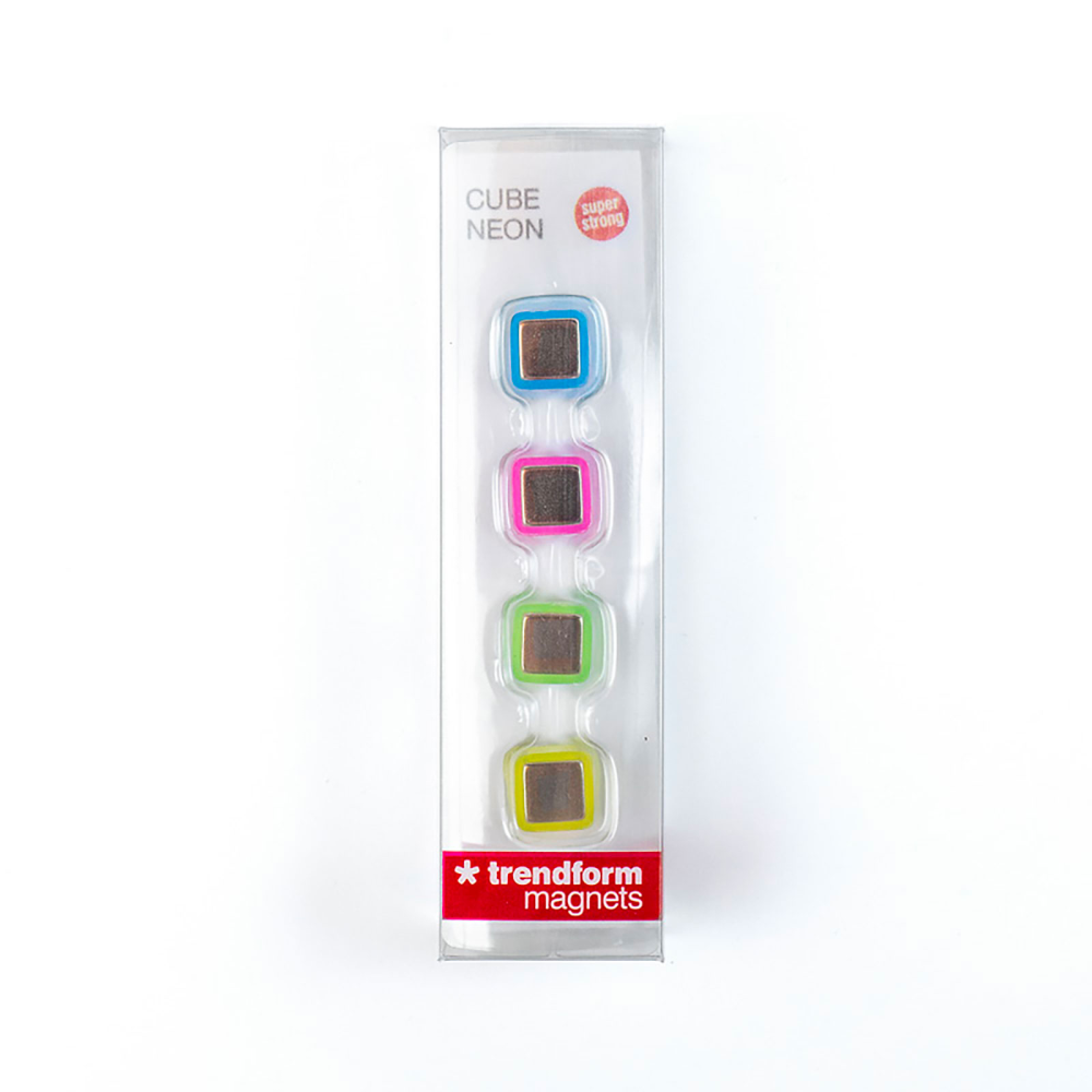 Neon cube magnets w/cover 10x10x10 mm. (4-pack)