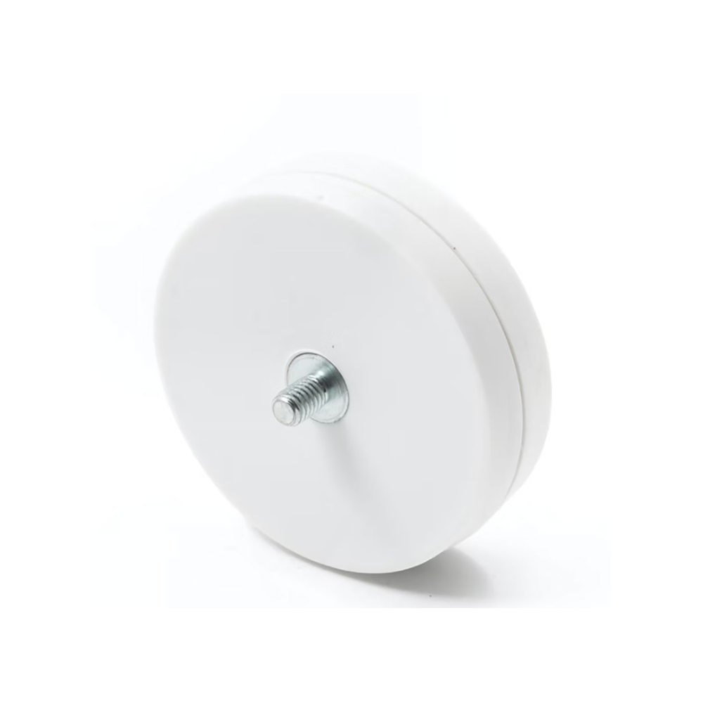 66mm White Rubber Coated Magnet With 1/4-20 Male Threaded Stud – N35 Neodymium – AttachMount